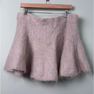 H&M Edition Mohair Wool Blend Knit Mini Skirt Beige Flared Soft Girl XL NEW